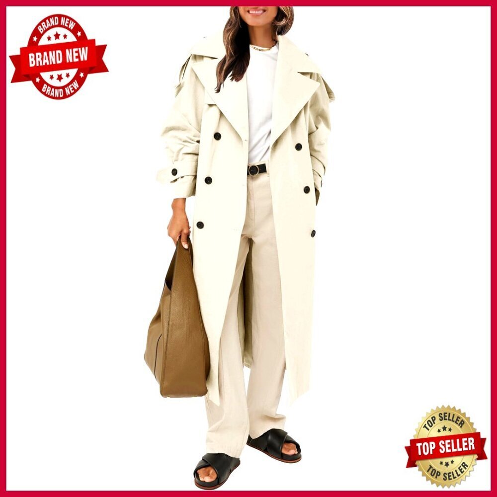 Oversized Long Trench Coat Double Breasted Windproof Overcoat with Belt
